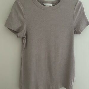 Maternity Mama H&M Short Sleeve Ribbed Tee in Light Taupe